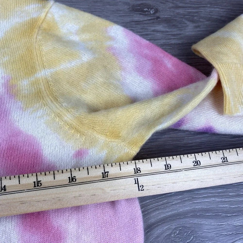Charter Club Women's Luxury Cashmere Crew Neck Sweater Pink Yellow Tie Dye M New